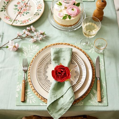 Red Flower Napkin Rings Set of 8, Handmade Peony Napkin Holder Floral Rings with Jute Bow Buckles for Summer, Wedding, Banquet, Birthday, Christmas, Valentine's, Thanksgiving Table Decoration - Image 5