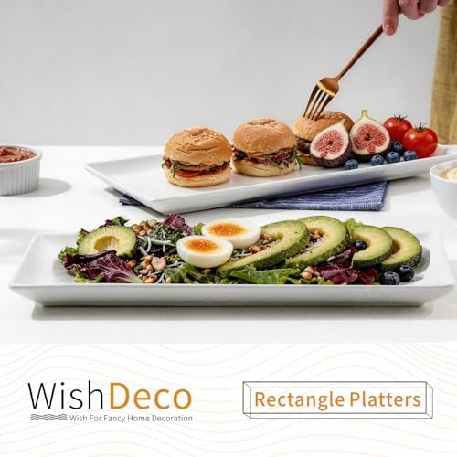 WishDeco Large Serving Platter Set of 2, Long Ceramic Serving Tray 16 Inch - Image 2