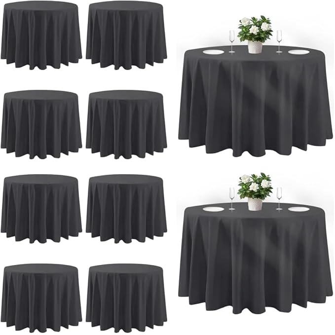 Cuckan 120 Inch Round Tablecloth, 10 Pack Black Stain Resistant and Wrinkle-Free Polyester Table Cover for Wedding, Banquet, Party, Restaurant
