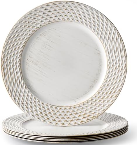 13" White Charger Plates, Round Plastic Server Ware Chargers for Dinner Plate, Decorative Table Setting Bulk Event, Party, Wedding, 6 Pack by Kazozobi