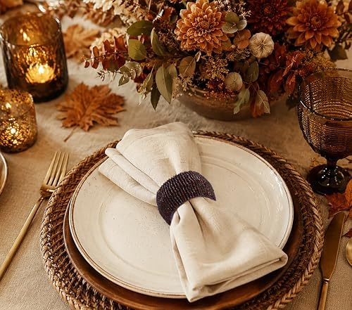 COTTON CRAFT Glitz Handmade Beaded Napkin Rings - Set of 12 - Brown - Image 5