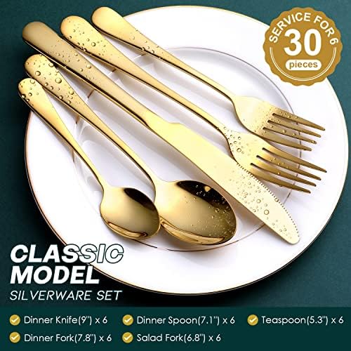 Gold Silverware Set, OGORI 30-Piece Gold Forged Stainless Steel Flatware Set, Service of 6 - Image 2