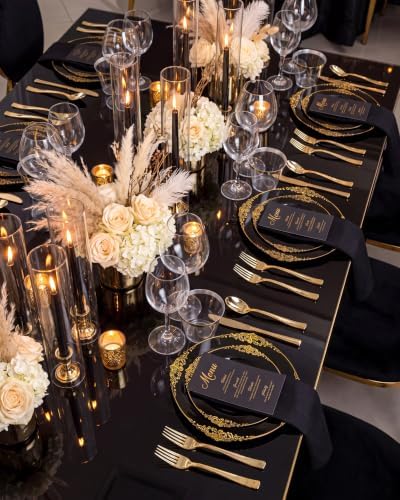 Nervure 600Pcs Black Plastic Plates, Plastic Dinnerware Set for 100 Guests - Image 4