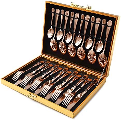 Copper/Rose Gold Silverware Set, OGORI 24-Piece Stainless Steel Flatware Set, Service of 6 by OGORI