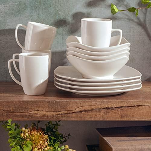 Gibson Home Amelia Court Porcelain Chip and Scratch Resistant Dinnerware set, Service for 4 (12pcs), White (Soft Square) - Image 6
