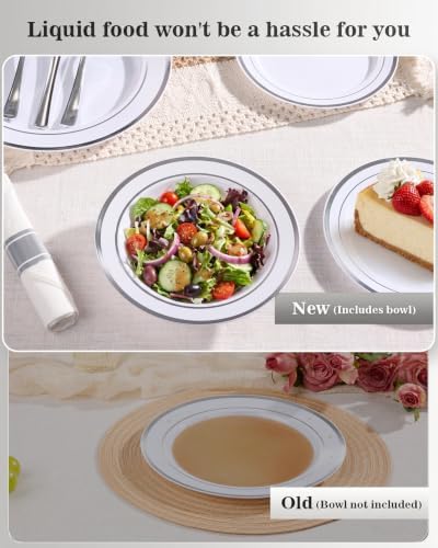 Goodluck 400 Piece Silver Plastic Dinnerware Set for 50 Guests - Image 4