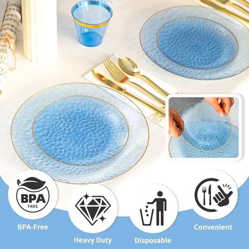 350PCS Blue Plastic Dinnerware Set, Blue and Gold Plastic Plates - Image 4