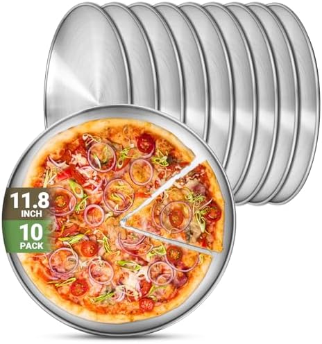 Stainless Steel Plates, 10 Pack 11.8 inch 304(18/8) Metal Food Serving Plate Set, Reusable Snack Eating Dishes Round Shatterproof Plate Silver BBQ Dinner Lunch Dinnerware Oven Dishwasher Safe by Offiper