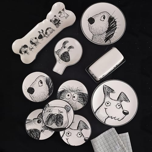 Bico Doodle Pawtrait Ceramic Salad Plates Set of 4, 8.75 Inch Dessert Plates for Salad, Appetizer, Side Dishes, Microwave and Dishwasher Safe, Gift for Housewarming and Thanksgiving - Image 5
