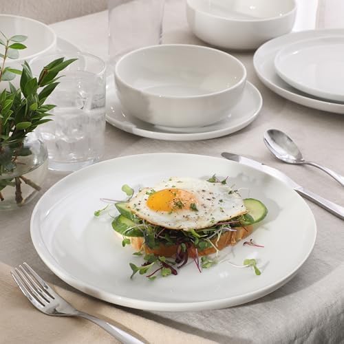 Gibson Home Havenstone 12-Piece Porcelain Dinnerware Set – Dinner Plates, Salad Plates & Bowls, Classic White Everyday Dish Set for Home, Kitchen, Microwave & Dishwasher Safe - Image 2