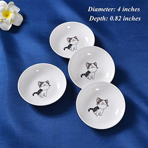 4 Pack Saucer Dishes with Cat Pattern, Ceramic Dipping Bowls Set, 4 Inch Side Dishes Sauce Dishes for Sushi Sauce Snack Soy, Porcelain Seasoning Dishes Side Bowls, Snack Serving Dishes - Image 2