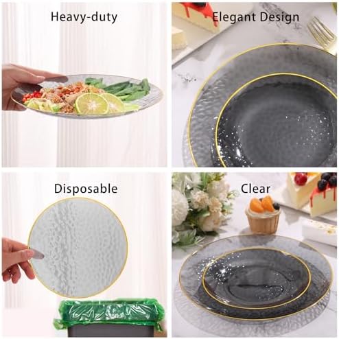 150 Pcs Black Plastic Dinnerware Set, Disposable Plates for 25 Guests - Image 3