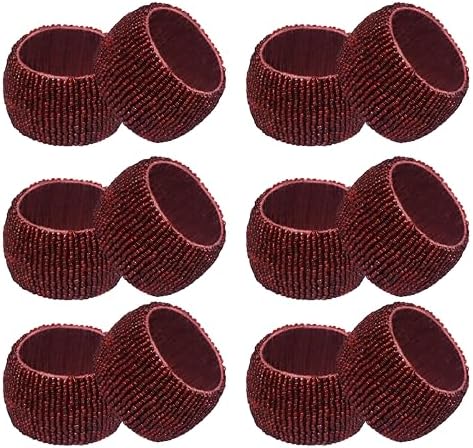 COTTON CRAFT Glitz Handmade Beaded Napkin Rings - Set of 12 - Burgundy by COTTONCRAFT