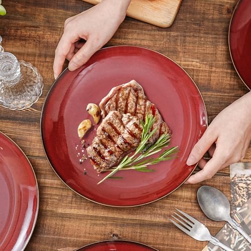vicrays Ceramic Round Plates Set of 6 - Porcelain 10 inch Dinner Plates for Salad Dessert Appetizer Bread - Microwave Oven and Dishwasher Safe Cherry Red - Image 5