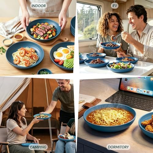 Homienly Unbreakable Salad Plates 12 PCS Wheat Straw Deep Plates 9 Inch Plastic Plates for Dessert, Bread & Butter, Breakfast Kitchen Plates for Camping Microwave & Dishwasher Safe Plates (Blue) - Image 7