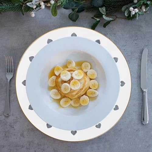 13" Round White Charger Plates, Heart Hollow Chargers for Dinner Plates with Golden Border, Formal Table Setting Accessory Centerpiece Bluk Wedding, Valentine's Day, Galentine's Day, Easter Set of 6 - Image 5