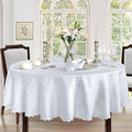 Newbridge Portofino Scalloped Damask Fabric Tablecloth, 60 x 102 Inch Oval, White, Wrinkle and Stain Resistant Dining Room Party Banquet Table Cover by HomeBargainsPlus