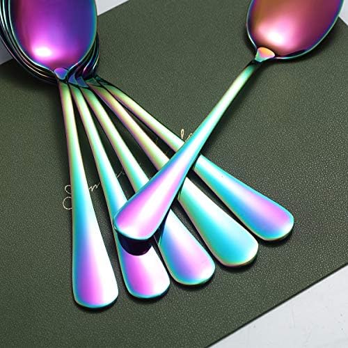 Rainbow Dinner Spoons, Kyraton 6 Pieces 7.5" Stainless Steel Table Spoon With Titanium Colorful Plating, Rainbow Soup Spoons, Dessert Spoons Sliverware Dishwasher Safe Set of 6 - Image 7
