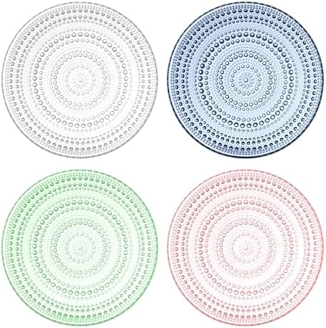 Multicolor Hobnail Dessert Plates Set 4 Pressed Glass 8 Inch by Yungala