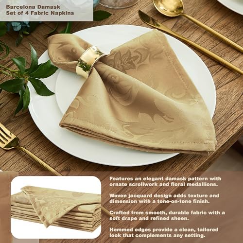 Newbridge Barcelona Damask Fabric Tablecloth, 90 Inch Round, Gold – No Iron, Soil Resistant Table Cover for Dining, Parties and Holidays - Image 5