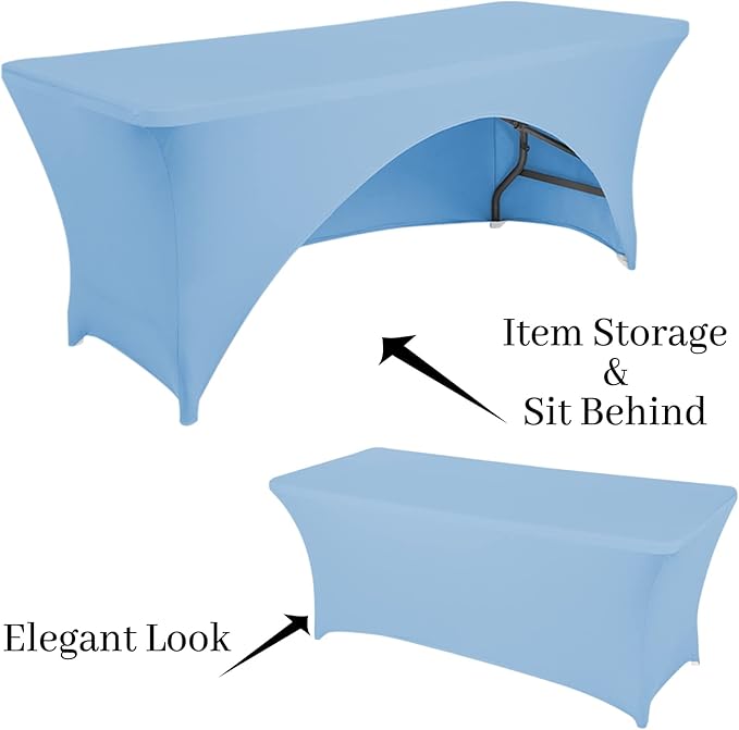 Spandex Table Cover 8 ft. Fitted Polyester Tablecloth Stretch Table Cover Table Topper Open Back - Lightblue