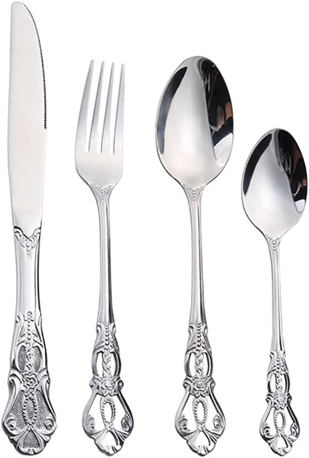 Silverware Set for 8 Stainless Steel Flatware Set Palace Style Hollow Relief Decoration 32 Piece Cutlery Utensils Include Knives Forks and Spoons Tableware Set for Home Kitchen Restaurant Party