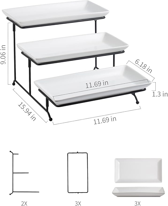 Gomakren 3 Tier Serving Trays Stand Porcelain Serving Platters 12 Inch White Serving Plates Dinner Platters for Appetizer Snack Fruit Cup Cake Tray Display Christmas Serving Dishes for Entertaining
