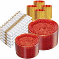 Rubtlamp 700Pcs Red Gold Plastic Dinnerware Set, Hammered Red Gold Plates, Fancy Plastic Plates Include 100 Dinner Platos, 100 Salad Platos, 100 Cups,100 Pack Pre Rolled gold plastic Silverware by Rubtlamp