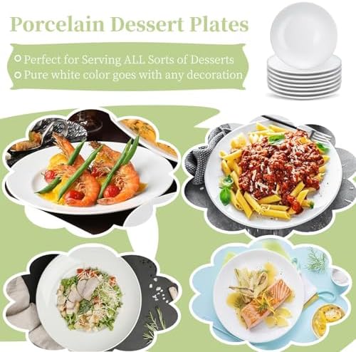 Ceramic Dessert Plates Set of 8, 6 Inch White Appetizer Plates - Image 5