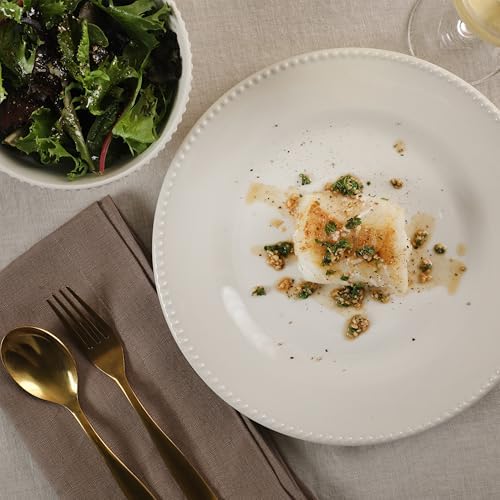 Gibson Home Caviara Plates and Bowls Set, 12-Piece Dinnerware Set, White Round Beaded Rim Ceramic Dish Set, Dinner Plates, Salad Plates & Cereal Bowls - Image 5