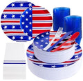 Festiva 175Pcs 4th of July Plates & Red White Blue Disposable Plastic Silverware &Clear Blue Cups-American Flag Patriotic Party Supplies for,4th of July&Memorial Day by Festiva