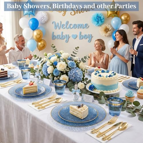 DaYammi 350PCS Clear Blue Plastic Dinnerware Set for 50 Guests - Image 6