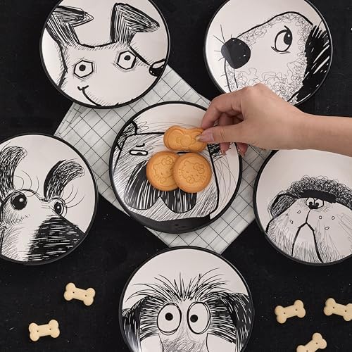 Bico Doodle Pawtrait Ceramic Appetizer Plates Set of 6, 6 Inch Small Dessert Plates for Snacks, Salad, Tablescape, Microwave and Dishwasher Safe, Gift for Housewarming and Thanksgiving - Image 4