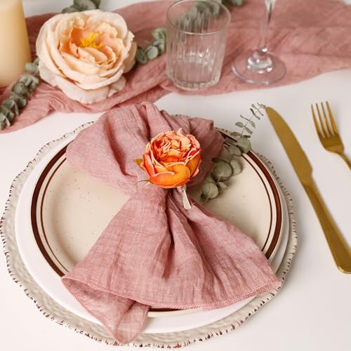 Handmade Flower Napkin Rings Set of 8, Orange Peony Napkin Holder Floral Rings With Jute Bow Buckles for Summer, Wedding, Banquet, Birthday, Christmas, Valentine's, Thanksgiving Table Decoration - Image 3