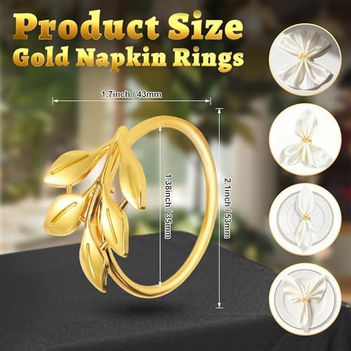 Napkin Rings Gold Napkin Rings Set of 12 Metal Napkin Holder for Table Holders for Paper Napkins Gold Leaf Napkins Rings Fall Thanksgiving Christmas Dinner Decor Banquet Kitchen Wedding Holiday Party - Image 3