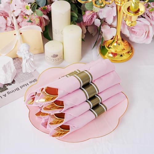 Supernal 30 Pack Gold Plastic Silverware Set with Pre Rolled Pink Napkin - Image 7