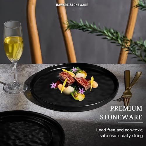 HaWare Stoneware Dinner Plates Set of 6, 10" Heavy Duty Ceramic Plate, Reactive Glaze Ripple Dinnerware for Home Restaurant, Chip and Scratch Resistant, Microwave and Dishwasher Safe, Matte Black - Image 4