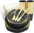 Nervure 175Pcs Black Plastic Plates, Plastic Dinnerware Set for 25 Guests by Nervure