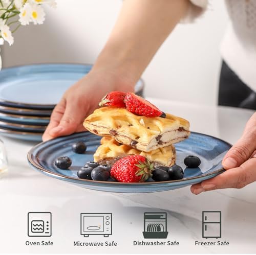 HASENSE Dessert Plates Set of 4, 8 Inch Porcelain Salad Dinner Plates Set for Kitchen, Flat Serving Dishes for Appetizer, Pasta, Side Dish, Snack, Microwave and Dishwasher Safe, Blue - Image 4