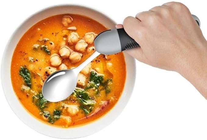 Weighted & Swivel Adaptive Utensils for Hand Tremors,Parkinson‘s - Comfort Grip Silverware Set, Eating Aids for Arthritis, Elderly & Weak Hands (Spoon & Fork)