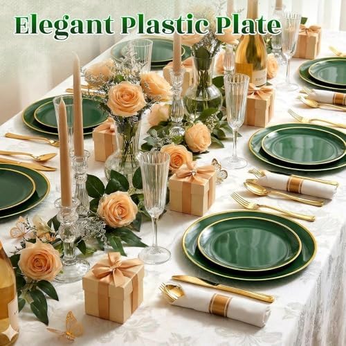 Green Gold Dinnerware Set Disposable Plates for 350PCS 50 Guests - Image 3