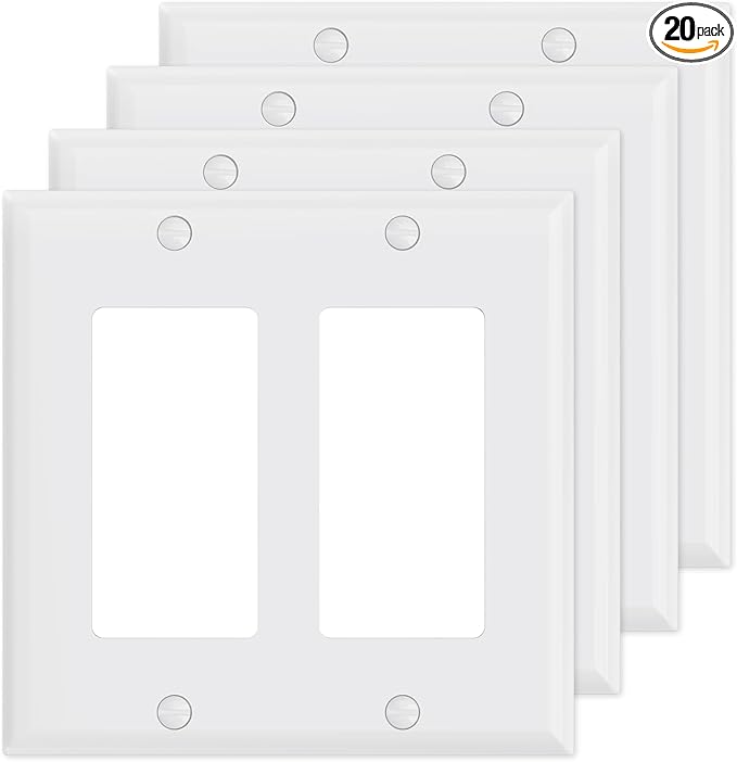 AIDA 2-Gang Decorative Wall Plates, Standard Size 4.53" H x 4.57" L, Unbreakable Thermoplastic, UL Listed - 4 Pack, Glossy White for Outlets & Switches