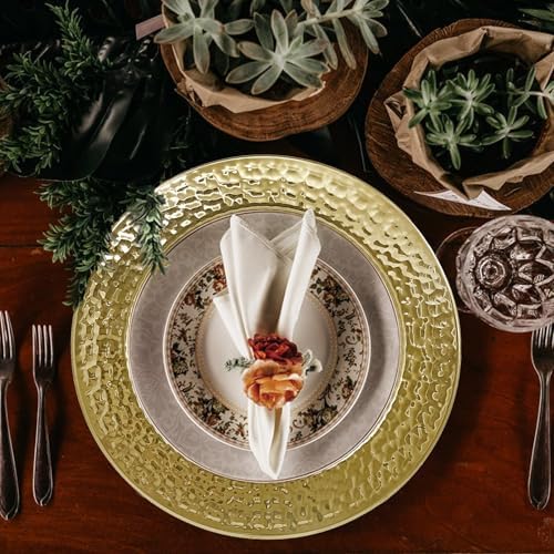 Brightalk 13-Inch Stainless Steel Hammered Charger Plates, Gold Dinner Plate Chargers Set of 6, Round Server Ware Charger Plate (Pack of 2) - Image 4