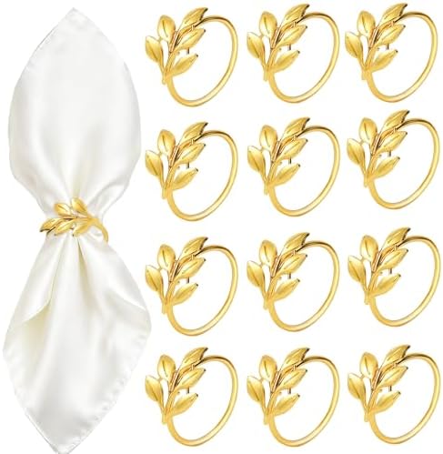 Napkin Rings Gold Napkin Rings Set of 24 Metal Napkin Holder for Table Holders for Paper Napkins Gold Leaf Napkins Rings Fall Thanksgiving Christmas Dinner Decor Banquet Kitchen Wedding Holiday Party by Unknown