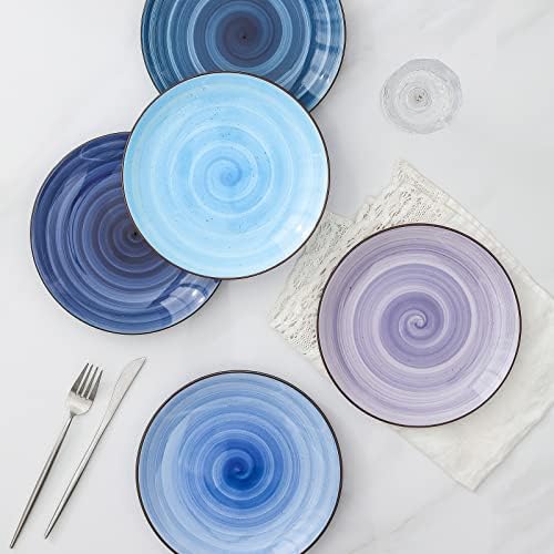 Selamica Ceramic 10 inch Dinner Plates, Large Pasta Dessert Salad Plates, Porcelain Serving Plate for Appetizer, Pancakes, Steak, Set of 6, Black Speckles, Gradient Blue - Image 3