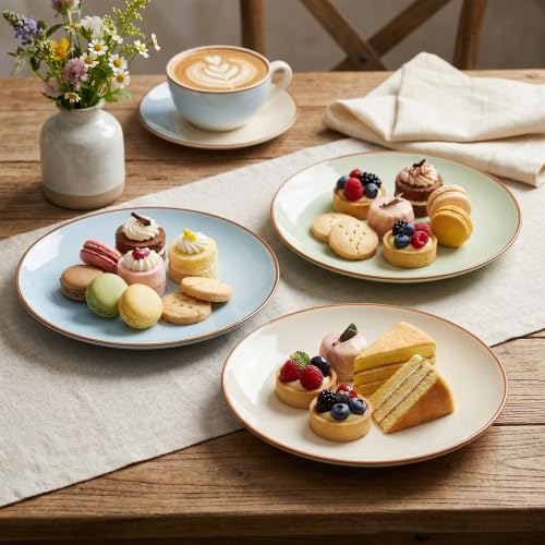 Dinner Plates Set of 6, 8 Inch Scratch Resistant Ceramic Plates, Pasta Plate, Salad Plate, for Main Course, Dishwasher and Microwave Safe, Cold Multicolor - Image 5