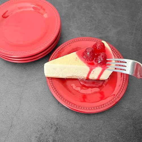 UP Holiday Red Melamine Round Dessert Plates, Small Serving Plates, Christmas Decorations, for Appetizer, Snacks, and Side Dishes, Red, 6 Inch, Set of 4 - Image 4