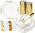 350PCS Gold Plastic Plates, Dinnerware Sets for 50 Guests by Unknown