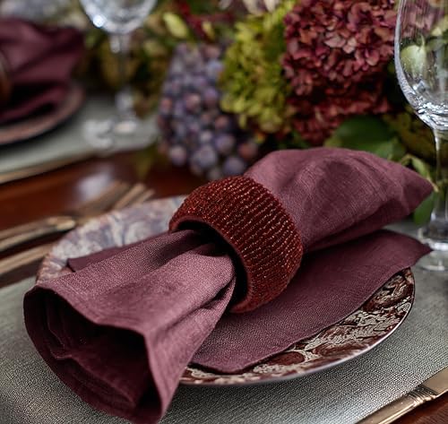 COTTON CRAFT Glitz Handmade Beaded Napkin Rings - Set of 12 - Burgundy - Image 5