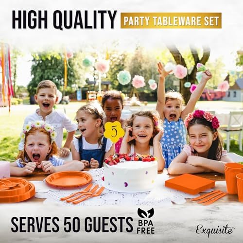 Exquisite 350 Pcs Orange Plates and Napkins Party Supplies Plate Sets - Image 6